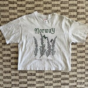VTG Norway Rosslyng Heather Floral Cropped T Shirt Large Single Stitch Butterfly